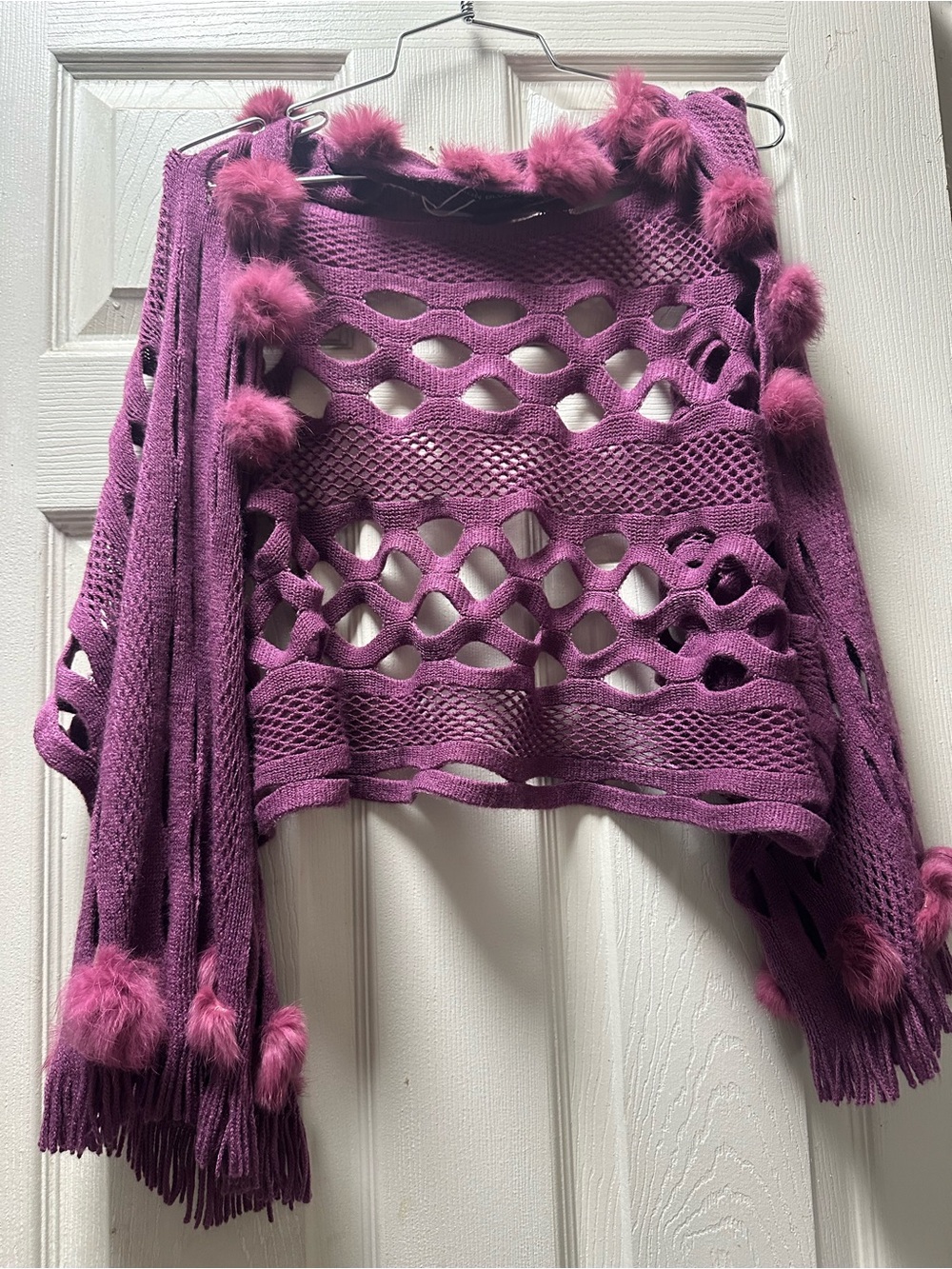 Purple Openwork Pom-Pom Women's Sweater